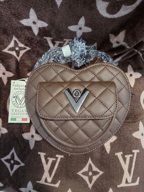 Valentino Orlandi Brown Quilted Heart Crossbody Bag